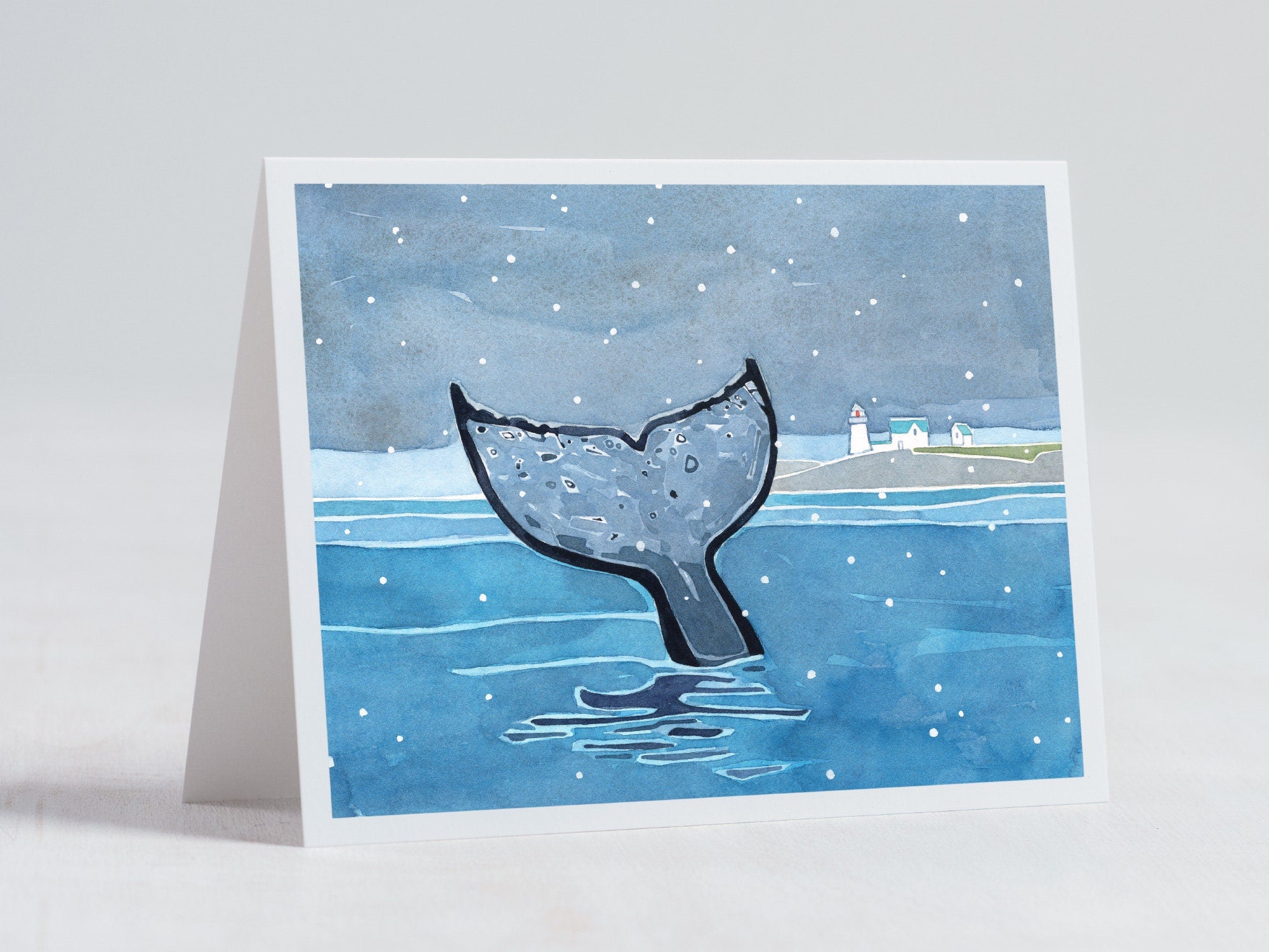 Whale Christmas Card, Whale Tail in Snow Winter holiday card, Nautical Christmas card