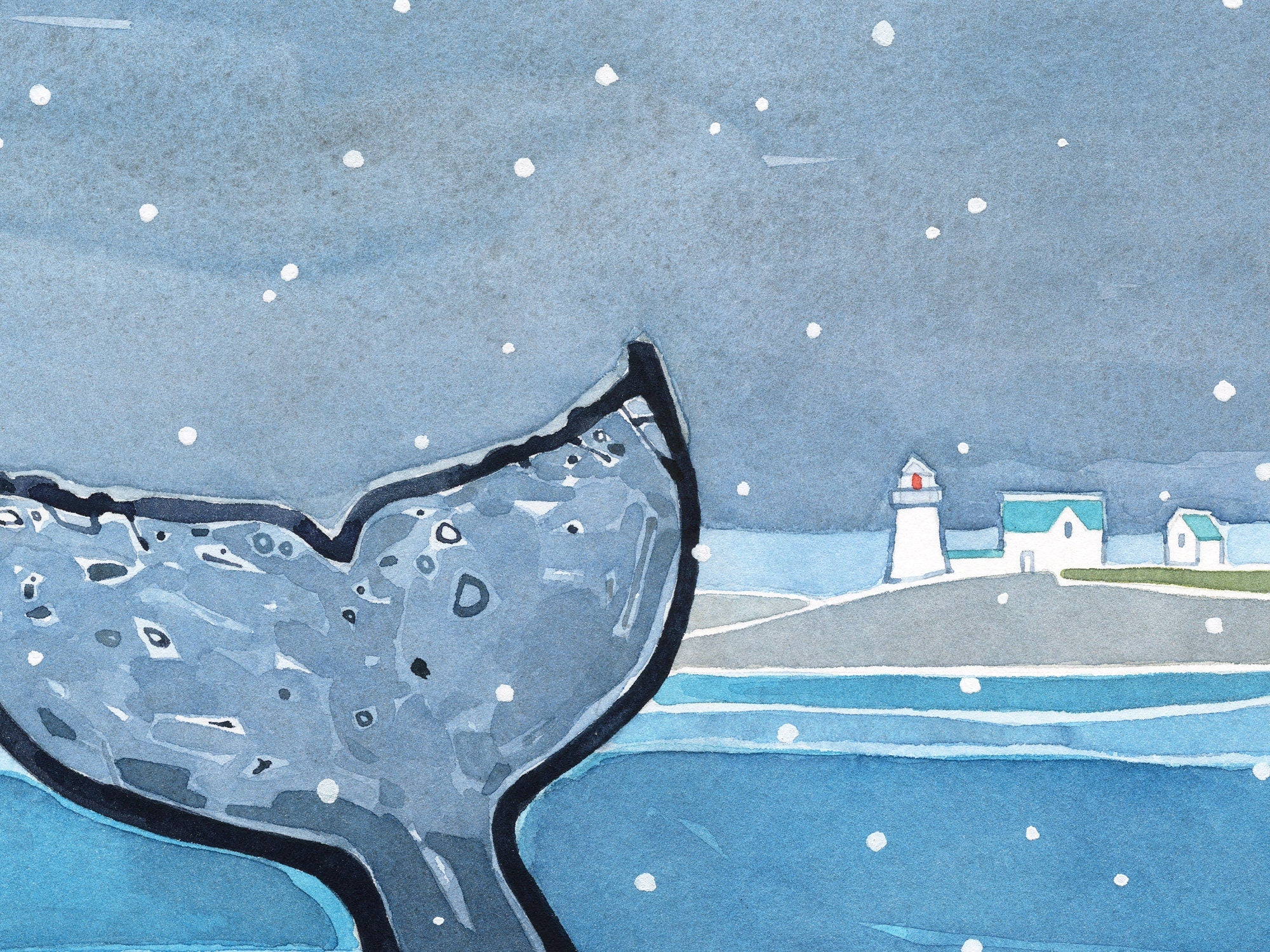 Whale Christmas Card, Whale Tail in Snow Winter holiday card, Nautical Christmas card