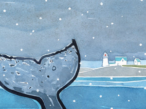 Whale Christmas Card, Whale Tail in Snow Winter holiday card, Nautical Christmas card