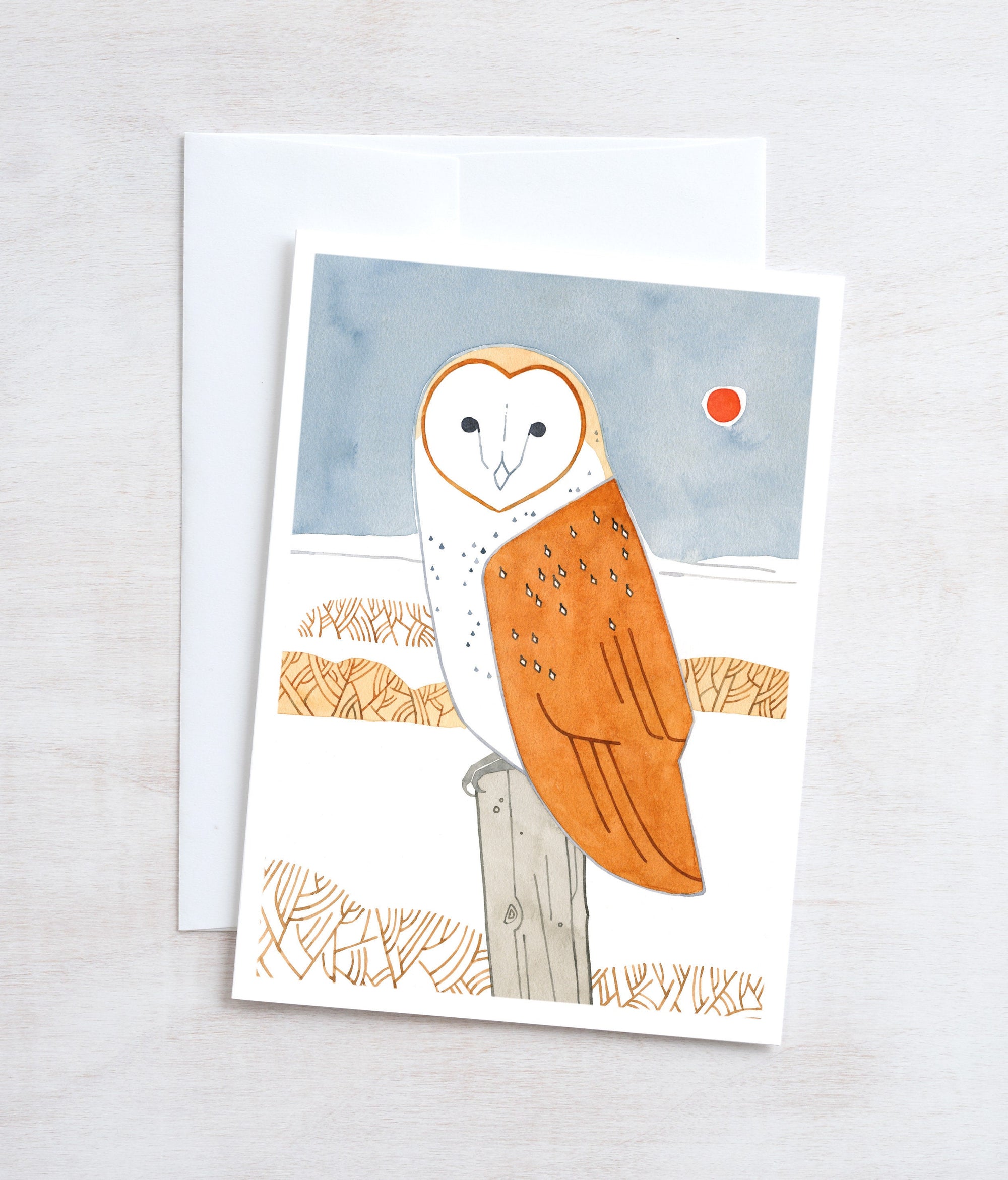 Barn Owl Winter Bird Folk Art Christmas Card