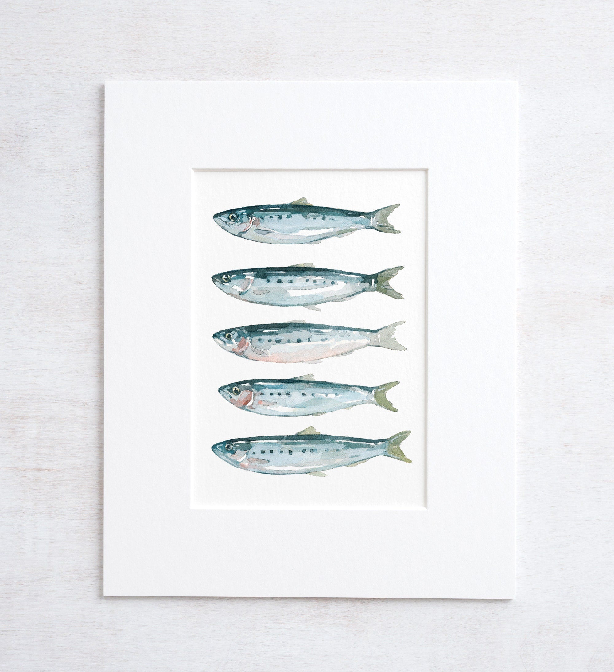 Sardines Fish Watercolor Art Print, Coastal Kitchen Art