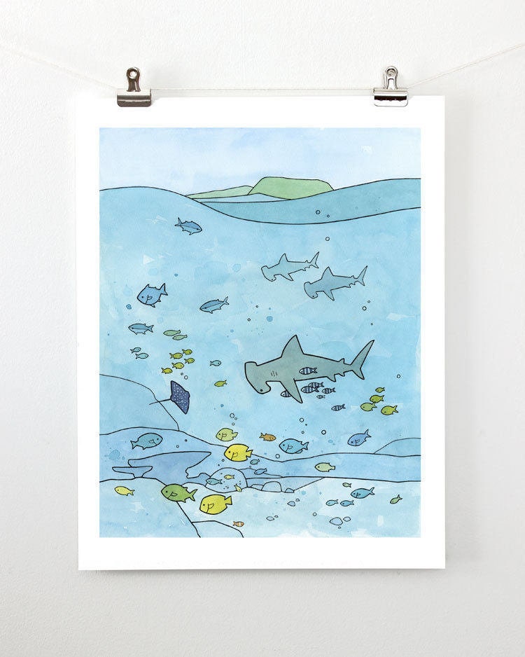 Hammerhead shark print, Nautical Nursery Ocean Print, Limited edition