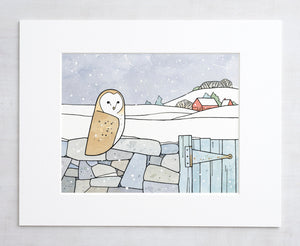 Barn Owl Winter Country Art Print