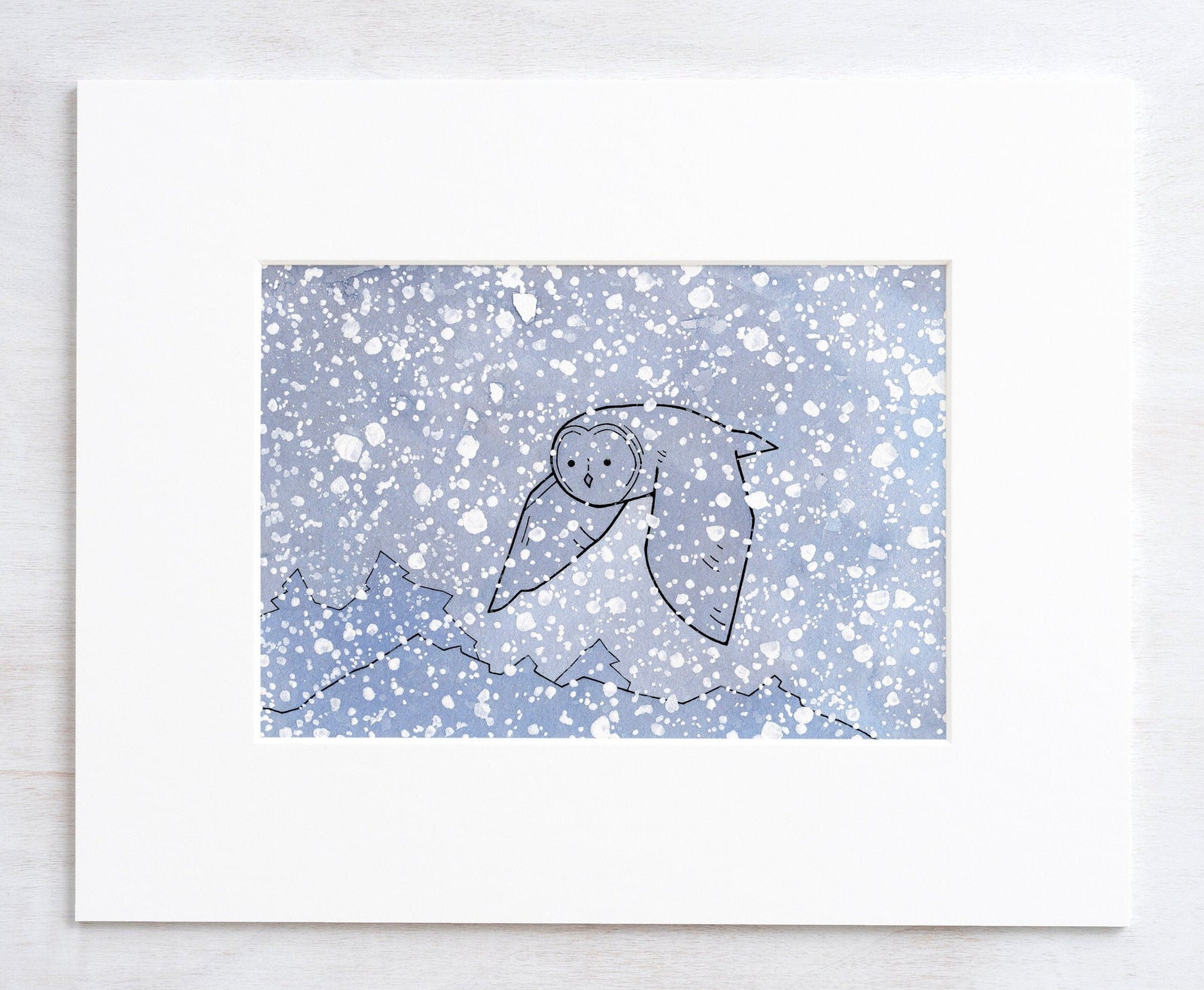 Great Gray Owl in Snow Art Print, Whimsical Animal Art Painting, Kids Room