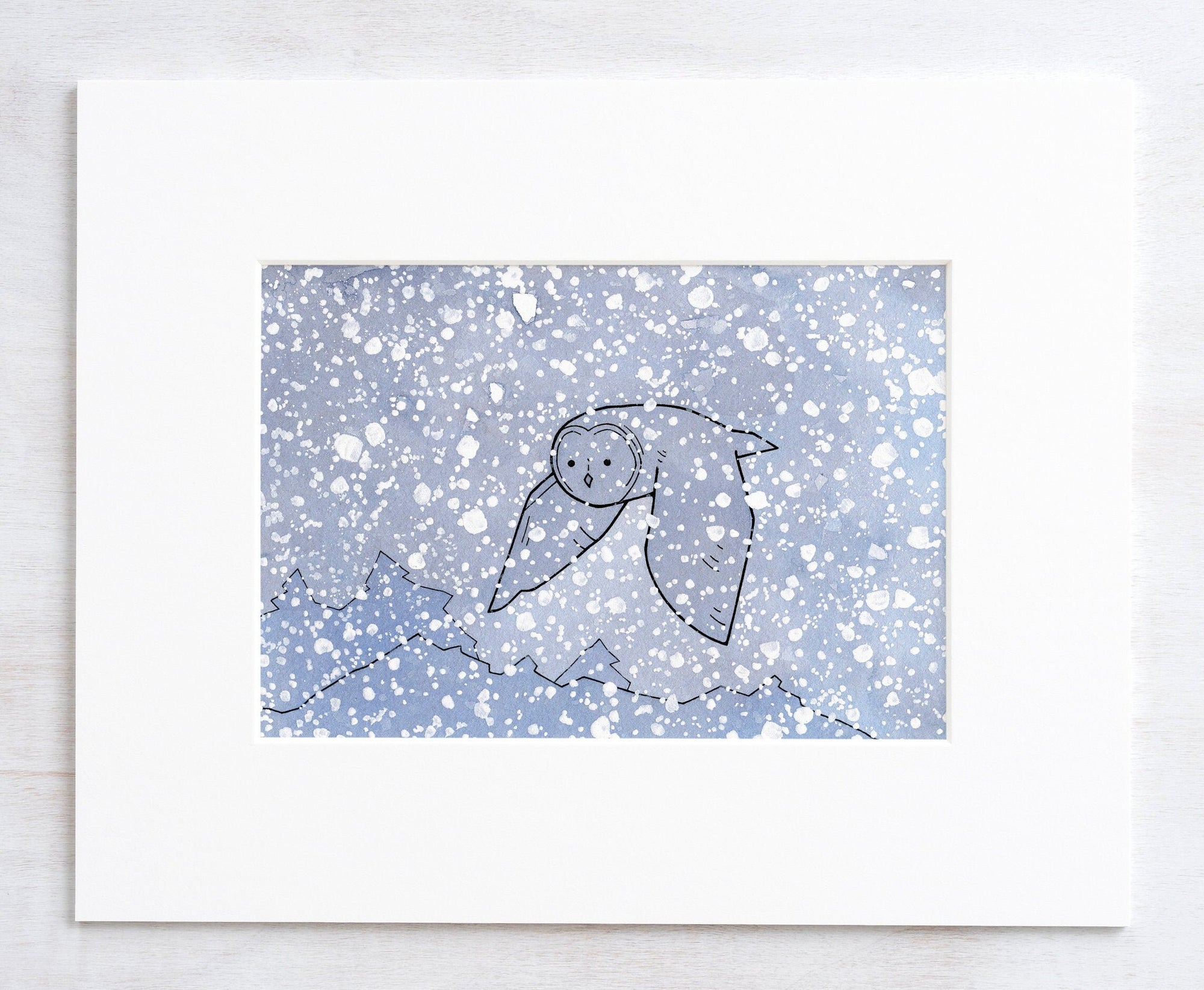 Great Gray Owl in Snow Art Print, Whimsical Animal Art Painting, Kids Room