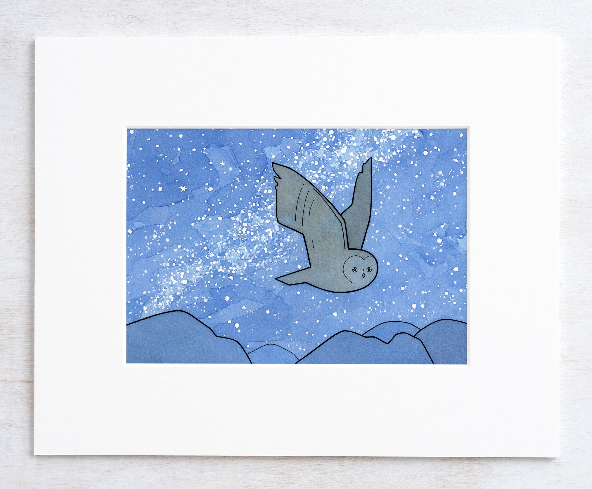 Flying Owl and Milky Way Print, Kids Room Decor