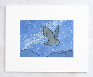 Flying Owl and Milky Way Print, Kids Room Decor