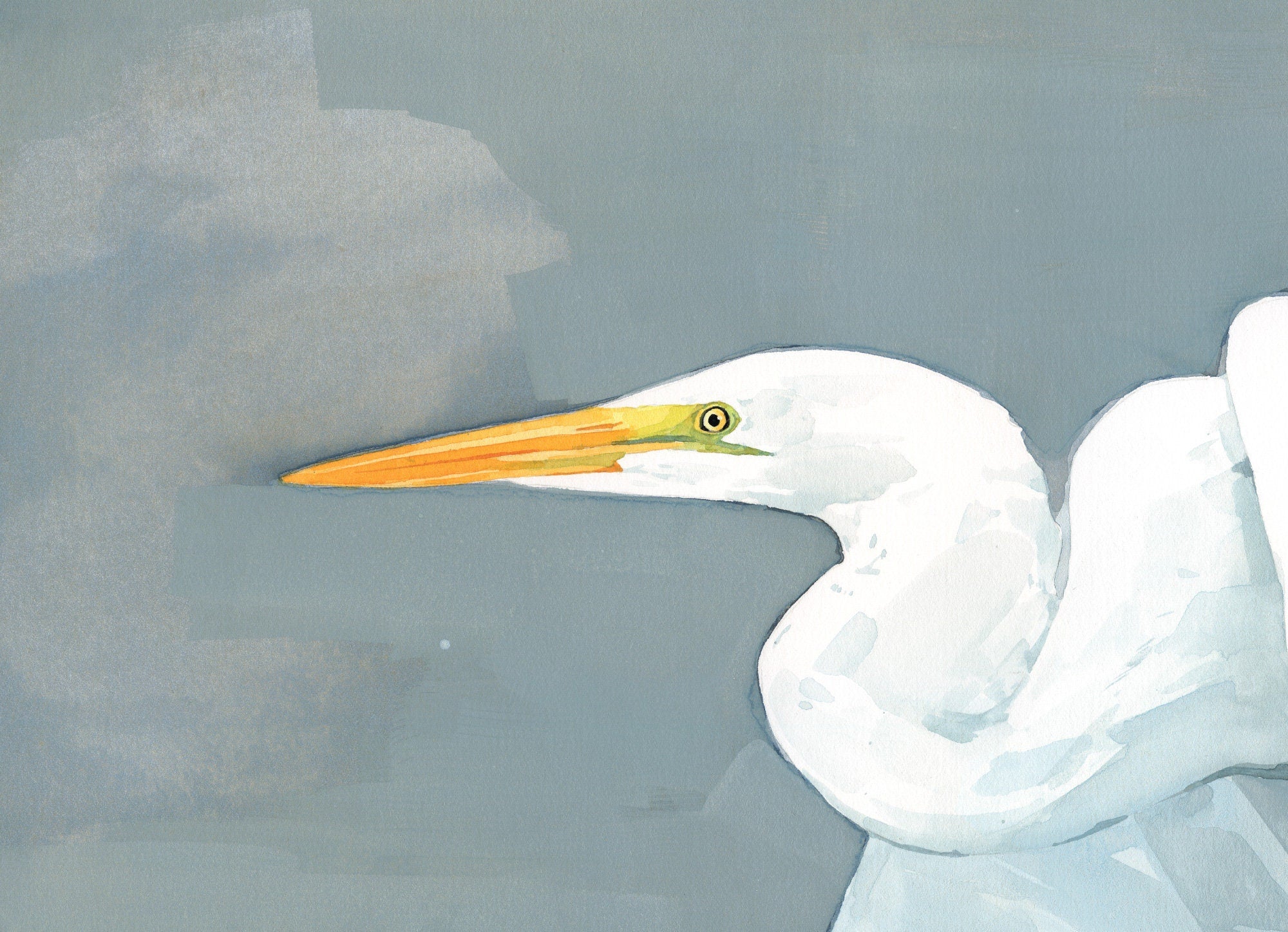Great Egret Print, Large Bird Watercolor Painting, Coastal Bird Art