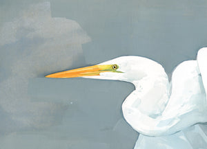 Great Egret Print, Large Bird Watercolor Painting, Coastal Bird Art
