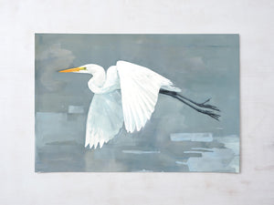 Great Egret Print, Large Bird Watercolor Painting, Coastal Bird Art