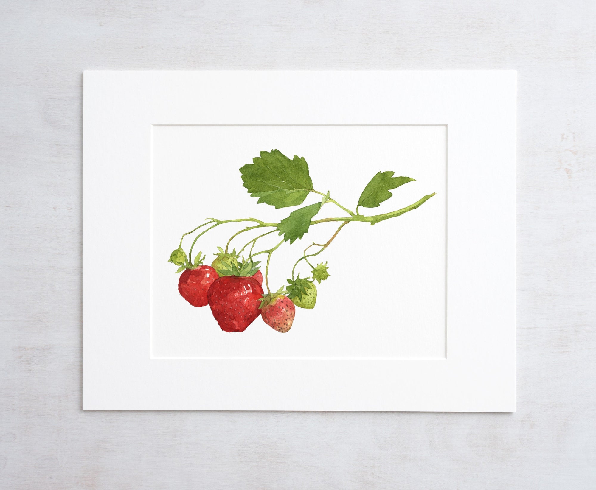 Strawberry Botanical Watercolor Print, Kitchen Decor