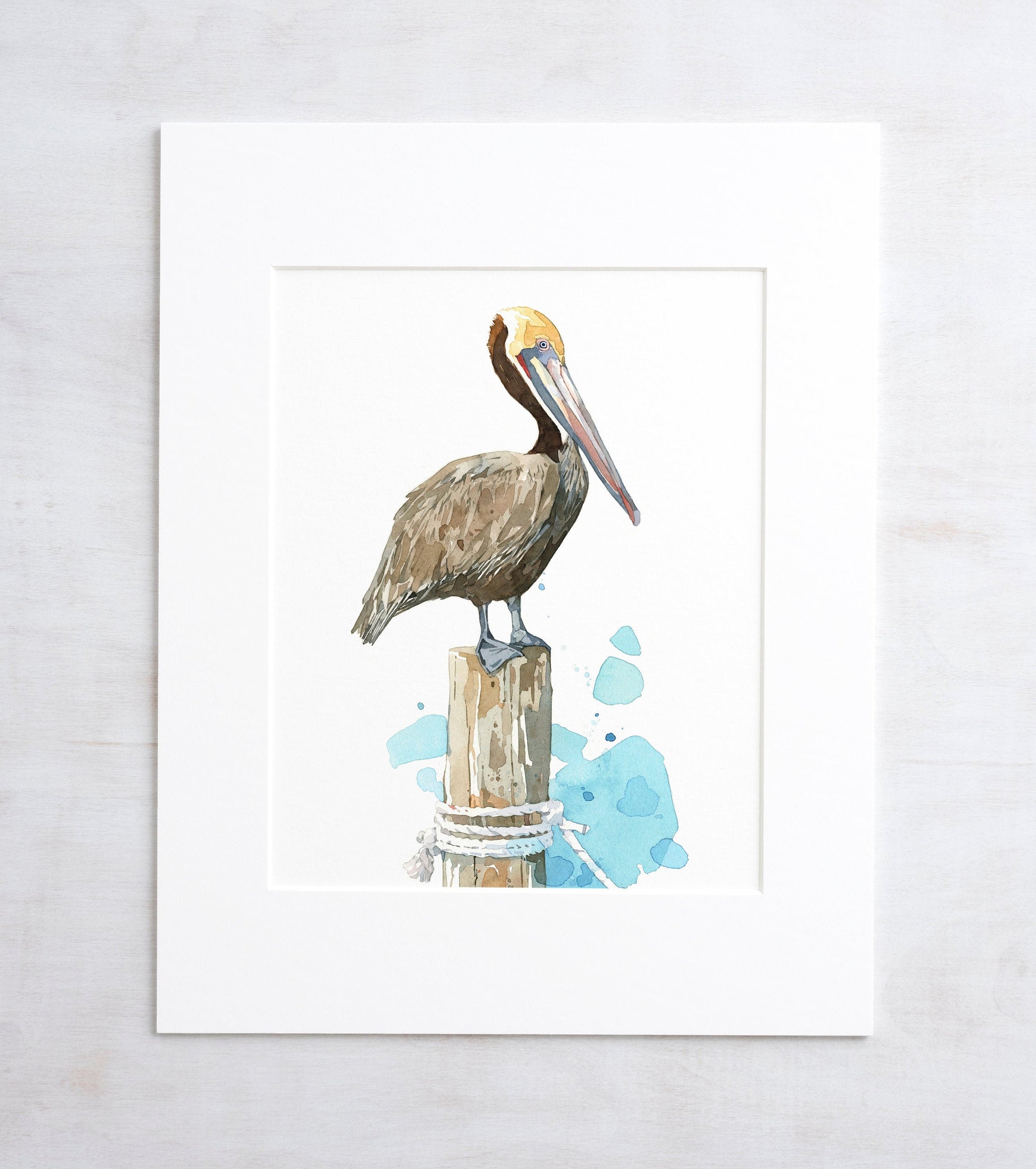 Pelican Watercolor Art Print, Nautical Bird Painting, Coastal Decor