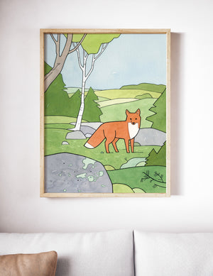 Red Fox Nursery Art Print, Woodland Kids Room