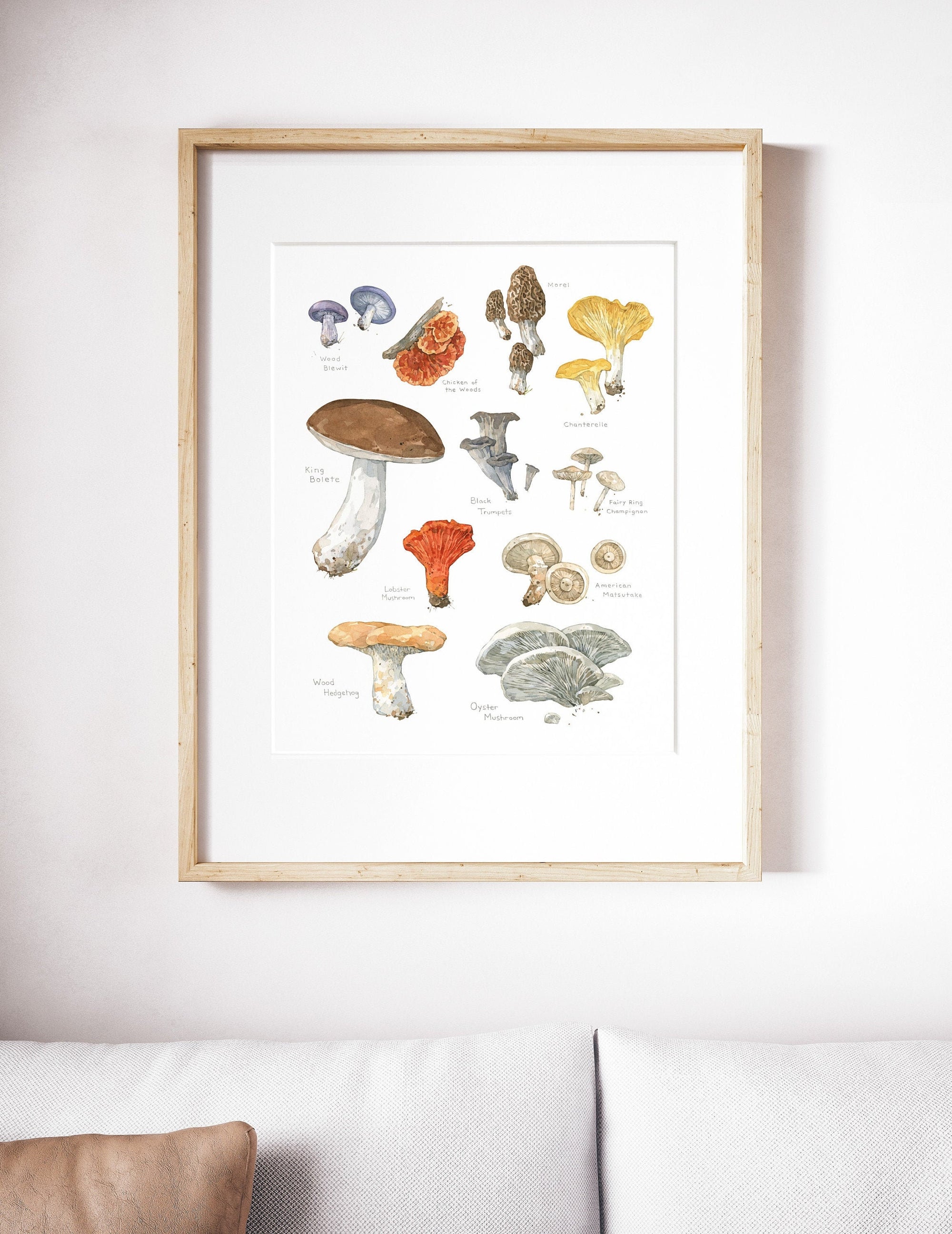 Edible Mushrooms Botanical Print, Kitchen Wall Decor, Woodland Plants Chart