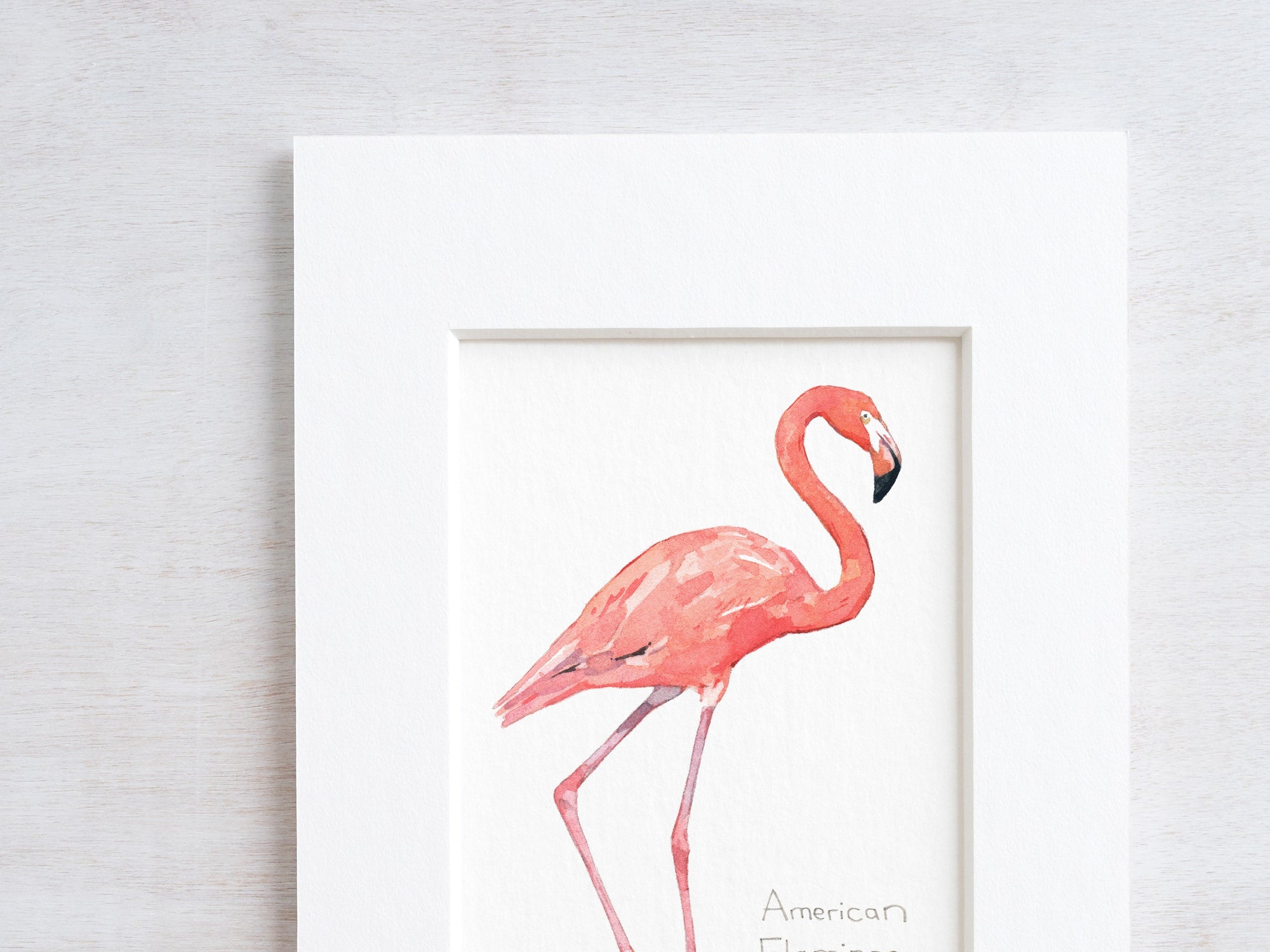 Flamingo Miniature Art Print, Tropical Coastal Bird Watercolor Painting