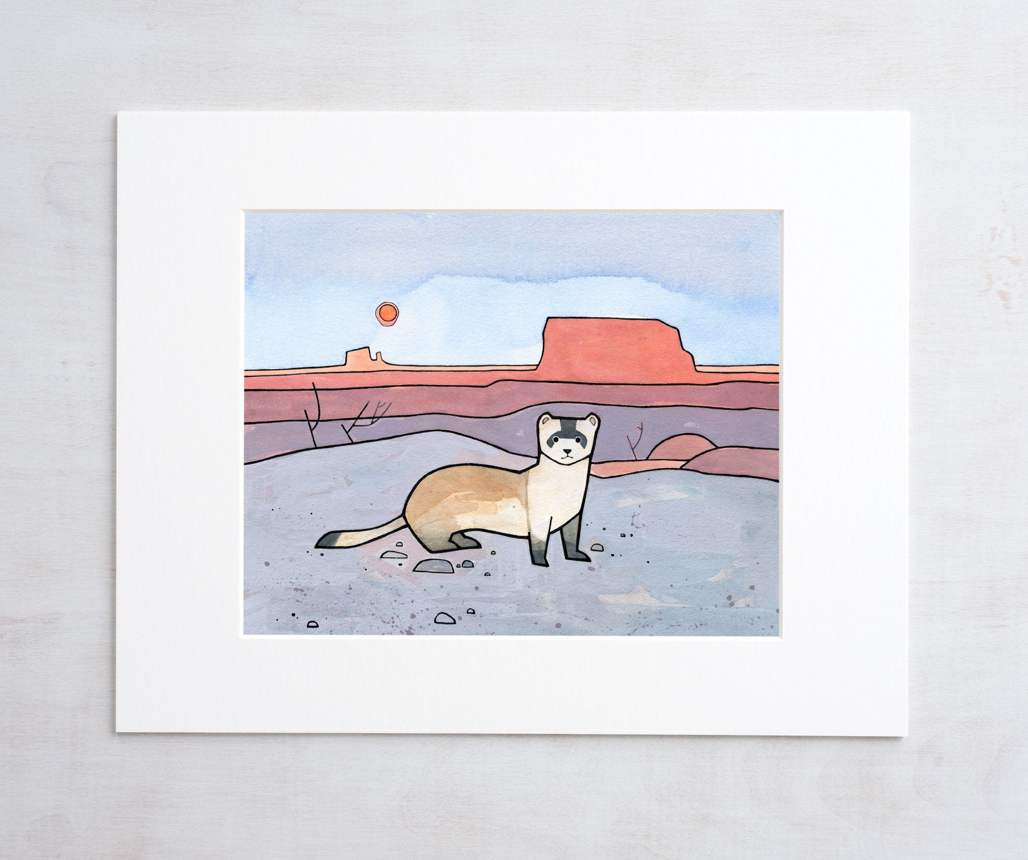 Black Footed Ferret Print, Kids Room Decor, Watercolor Illustration