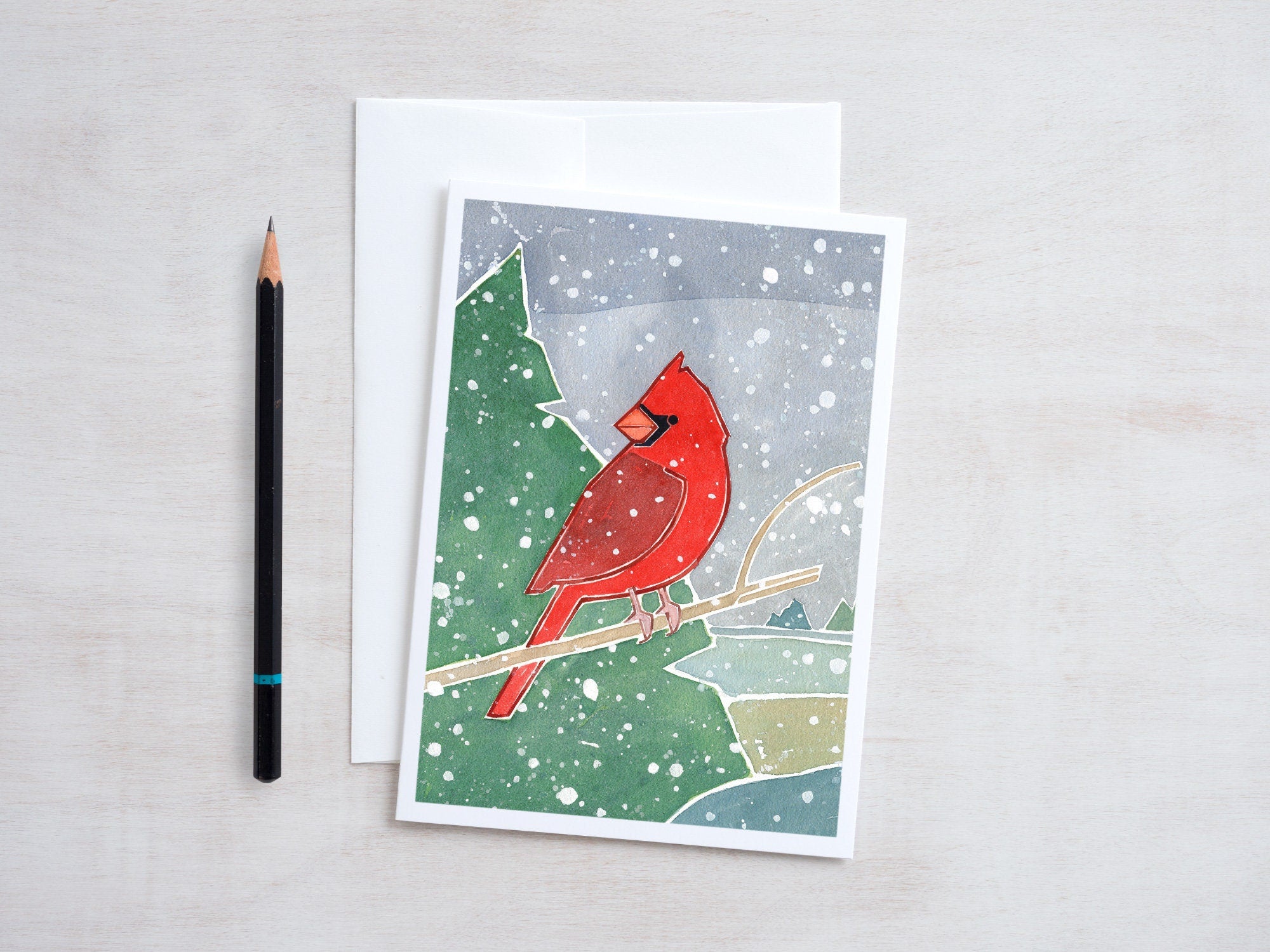 Cardinal Christmas Card, Illustrated Holiday Card, Winter Stationery