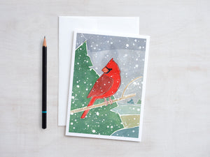 Cardinal Christmas Card Set, Watercolor Illustrated Bird Holiday Cards