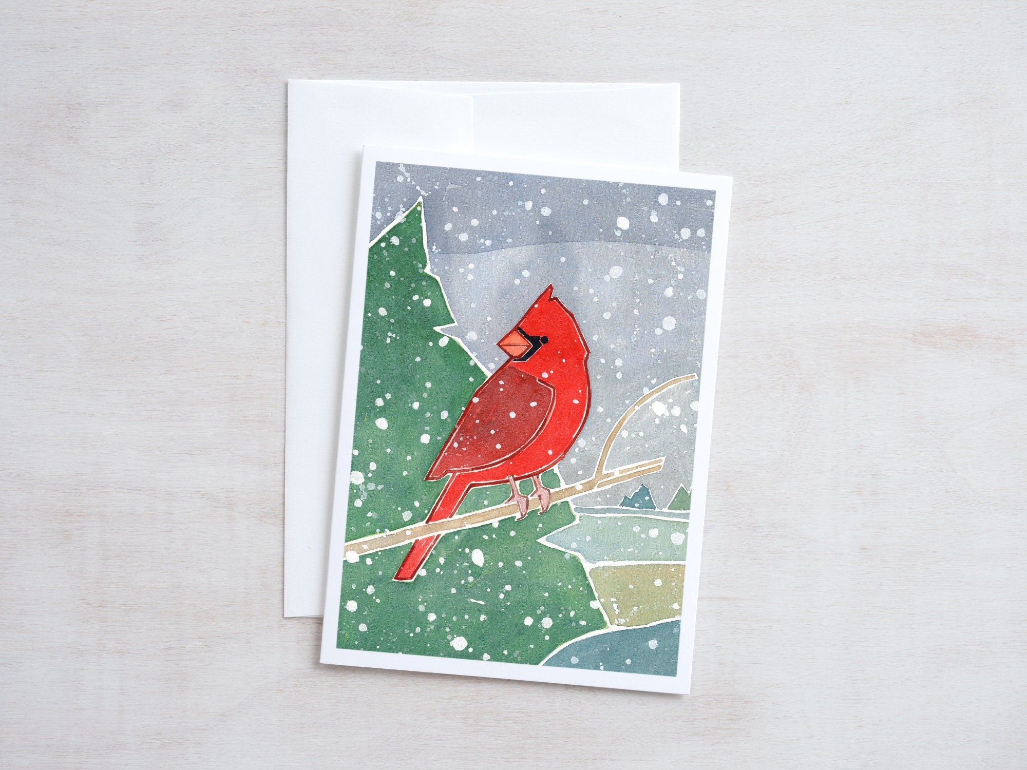Cardinal Christmas Card, Illustrated Holiday Card, Winter Stationery