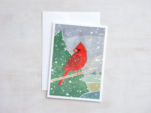 Cardinal Christmas Card, Illustrated Holiday Card, Winter Stationery