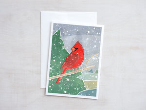 Cardinal Christmas Card Set, Watercolor Illustrated Bird Holiday Cards