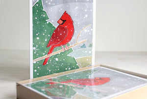 Cardinal Christmas Card Set, Watercolor Illustrated Bird Holiday Cards