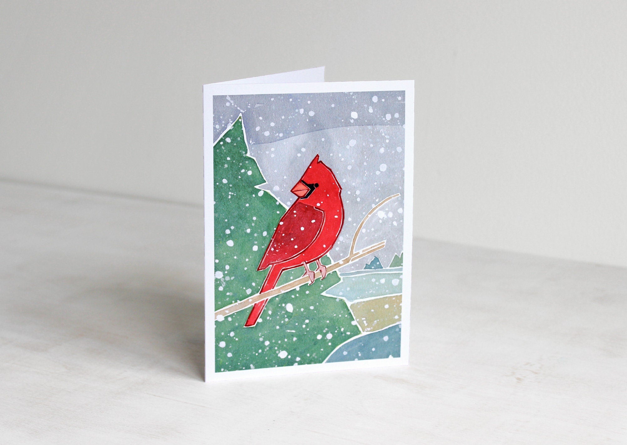 Cardinal Christmas Card Set, Watercolor Illustrated Bird Holiday Cards