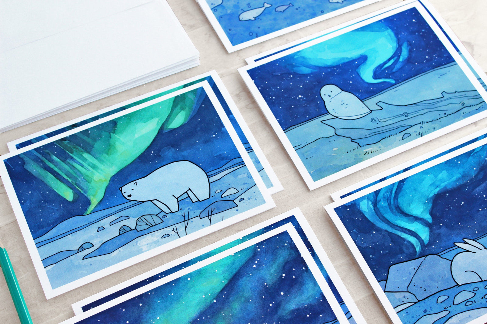 Christmas Cards, Northern Lights Mixed Card Set, Holiday Cards, 10 Card Set