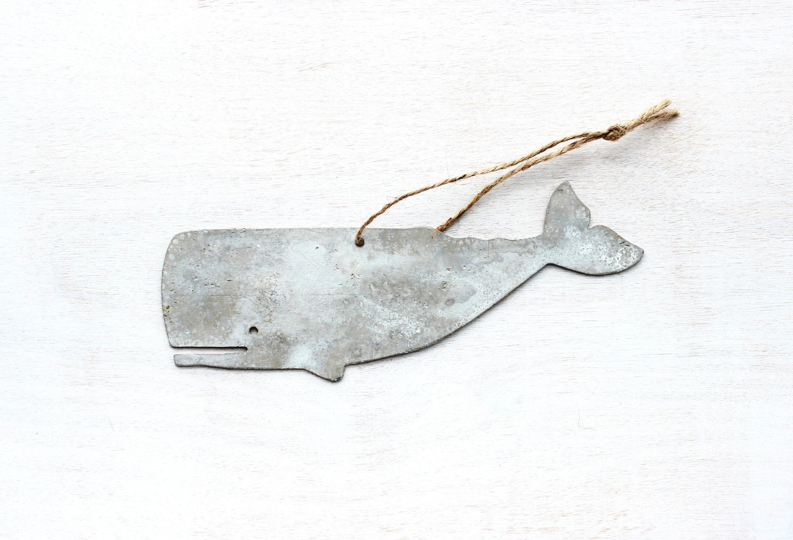 Whale Christmas Ornament - Aged Aluminum, Metal Nautical Holiday Decor