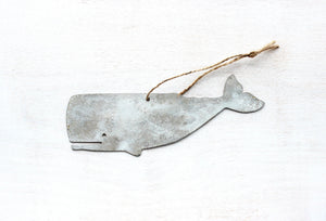 Whale Christmas Ornament - Aged Aluminum, Metal Nautical Holiday Decor