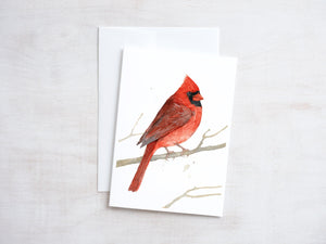 Cardinals Christmas Card Set, Winter Birds in Snow Holiday Stationery, Cardinal Watercolors