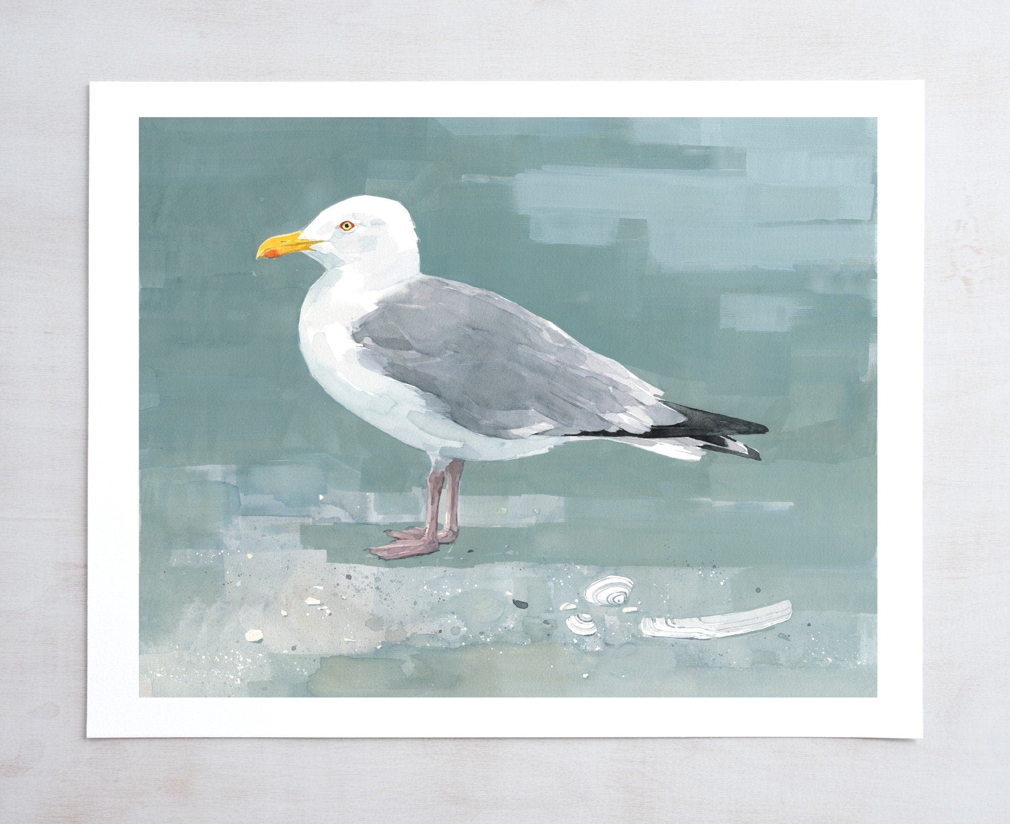 Herring Gull Beach Print, Large Seagull Nautical Bird Art