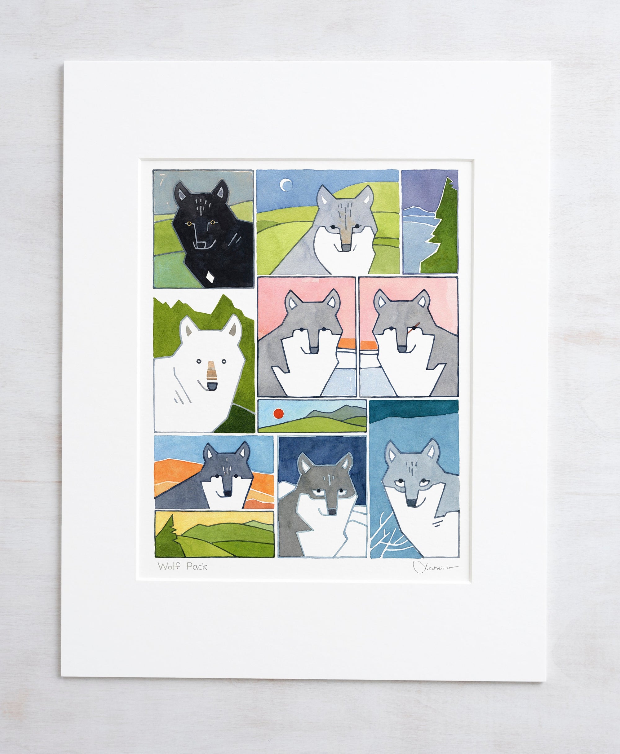 Wolf Pack Poster, Colorful Kid's Animal Wall Art, Nursey Wall Art