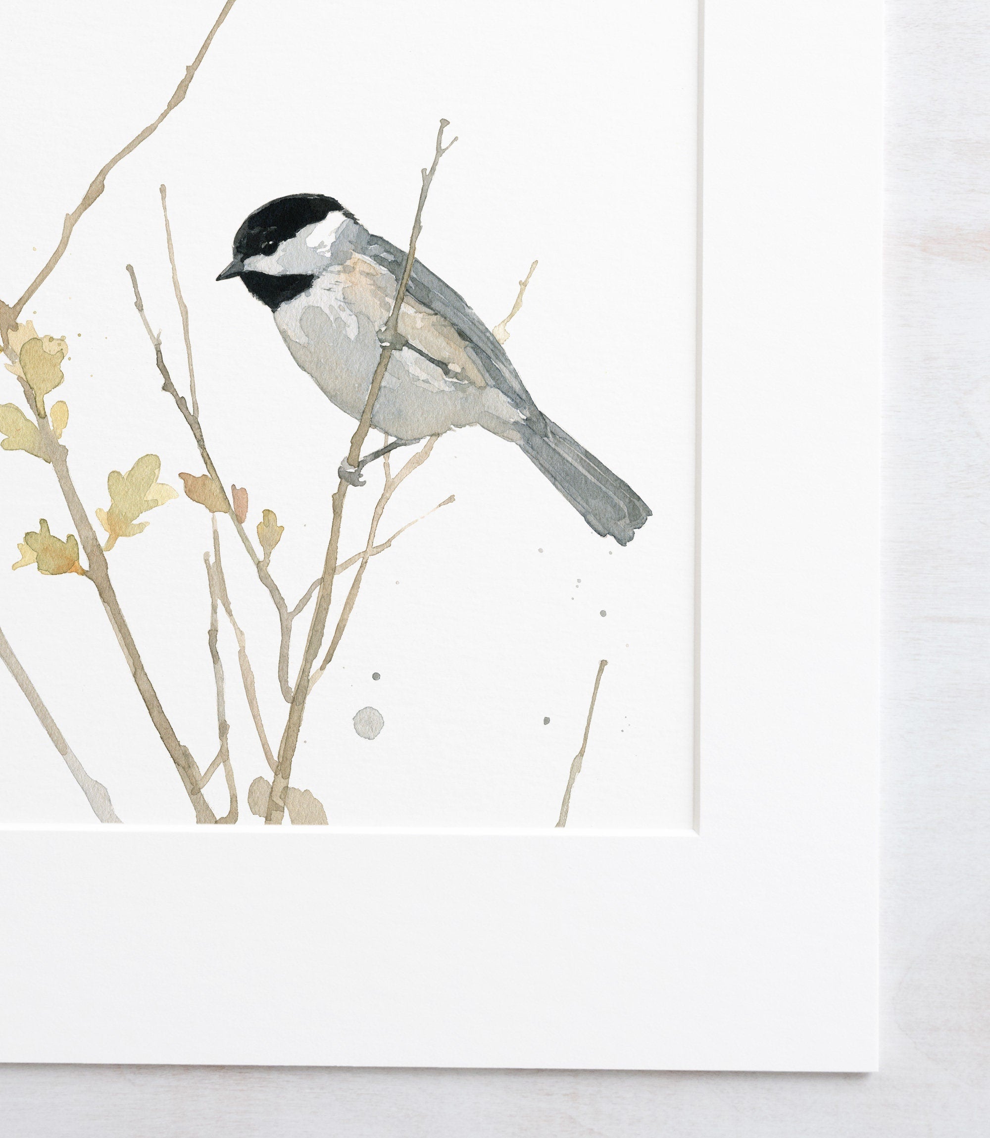 Chickadee Watercolor Print, Bird Painting