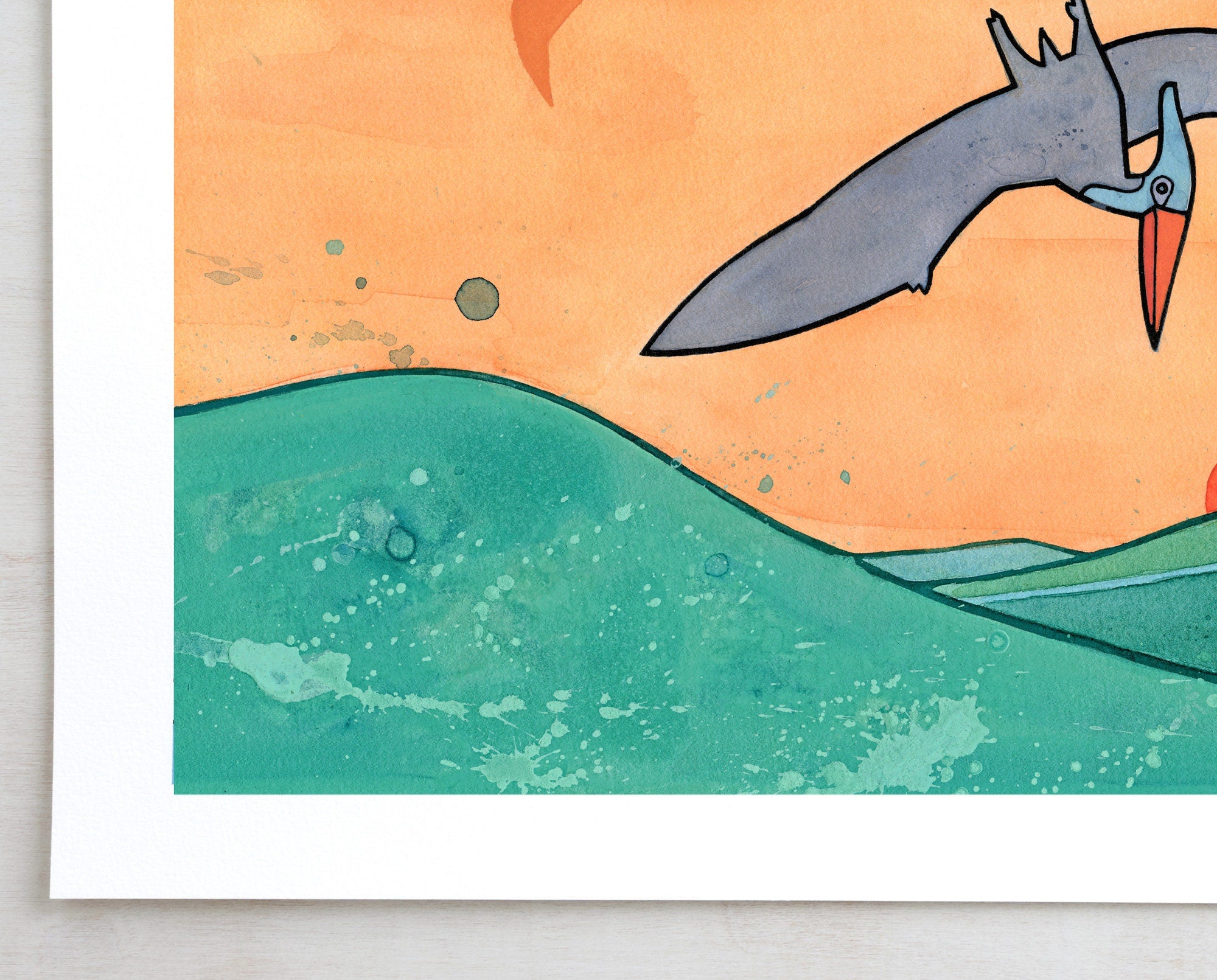 Pteranodon Art Print, Kids Dinosaur Bedroom Decor, Illustration Wall Art
