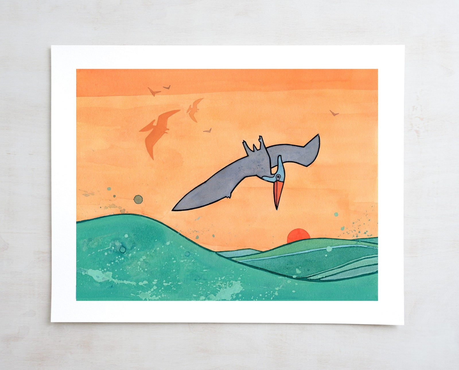 Pteranodon Art Print, Kids Dinosaur Bedroom Decor, Illustration Wall Art