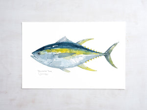 Yellowfin Tuna Watercolor Print, Fish Painting
