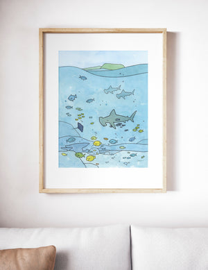 Hammerhead shark print, Nautical Nursery Ocean Print, Limited edition