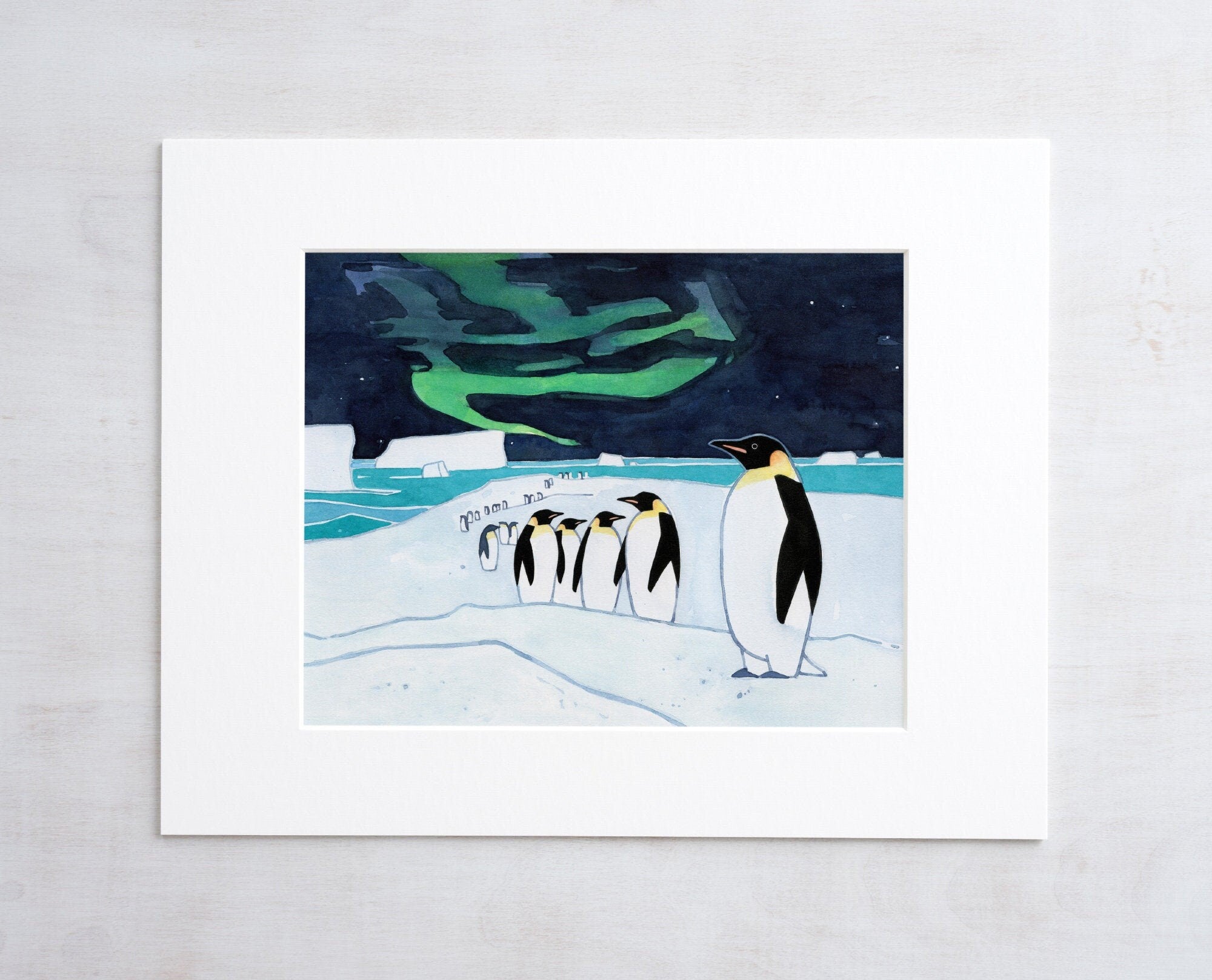 Emperor Penguins Aurora Art Print, Antarctica Gift Southern Lights, Kids Animal Art