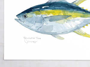 Yellowfin Tuna Watercolor Print, Fish Painting