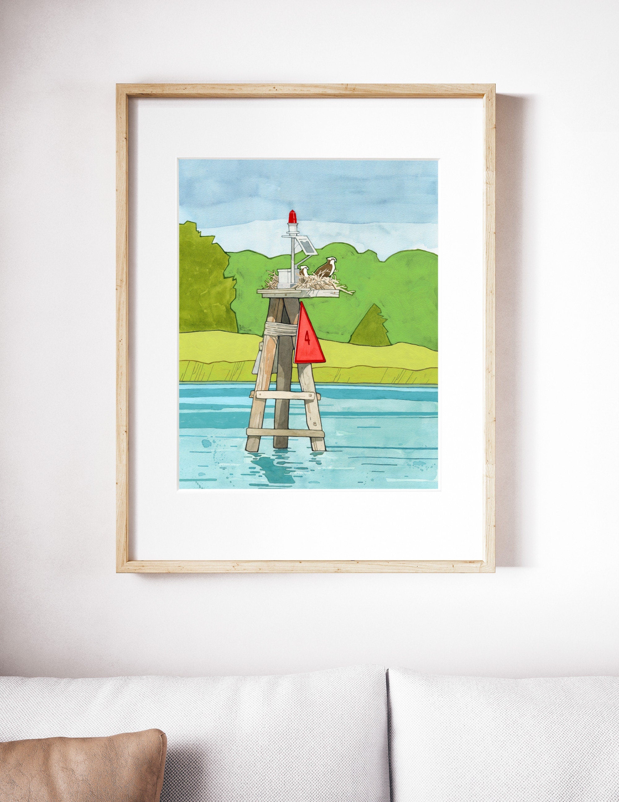 Osprey Nest Channel Marker Print, Coastal Wall Art