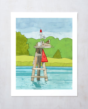 Osprey Nest Channel Marker Print, Coastal Wall Art