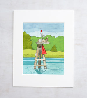 Osprey Nest Channel Marker Print, Coastal Wall Art