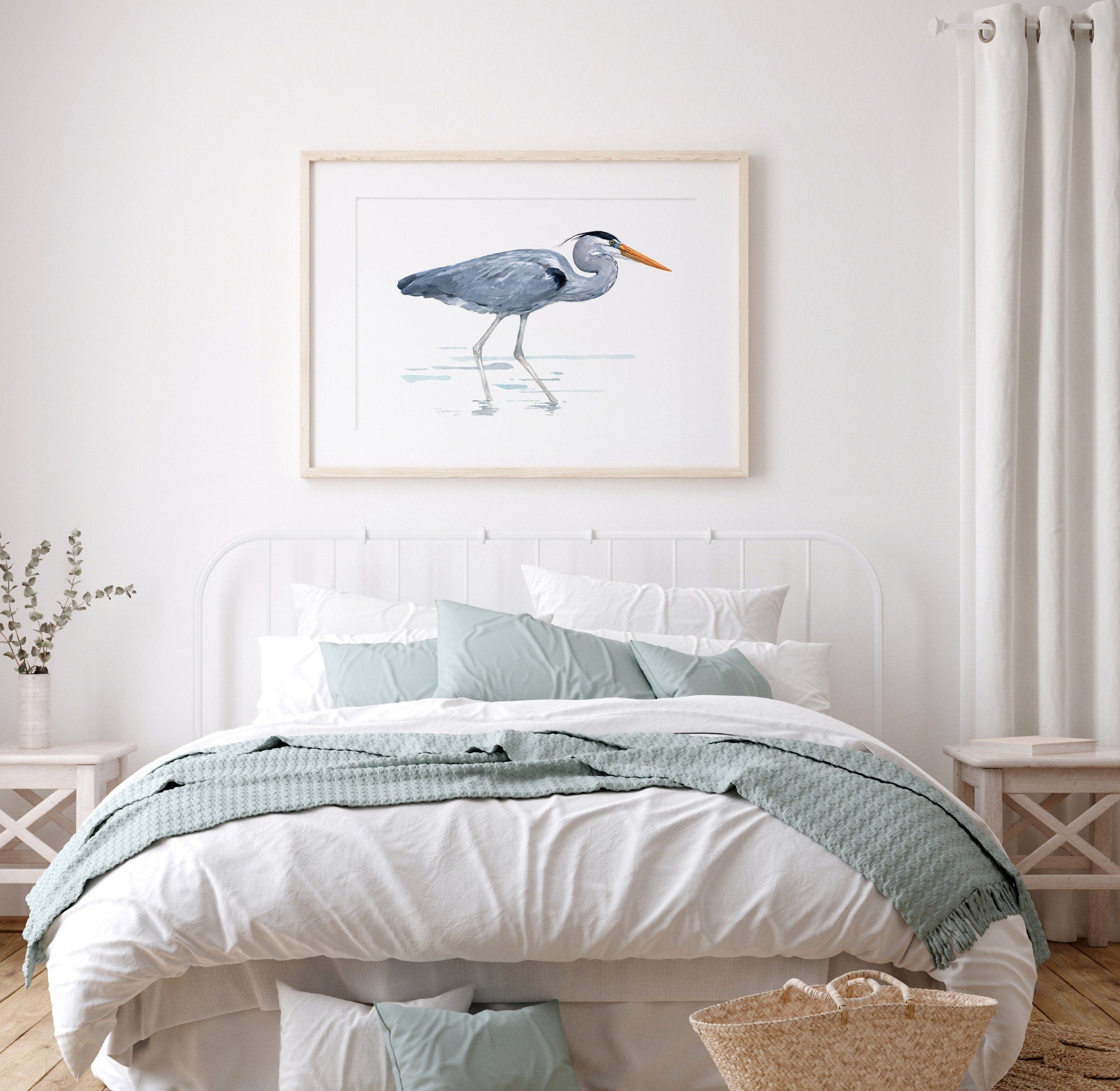 Great Blue Heron Watercolor Art Print, Large Bird Art