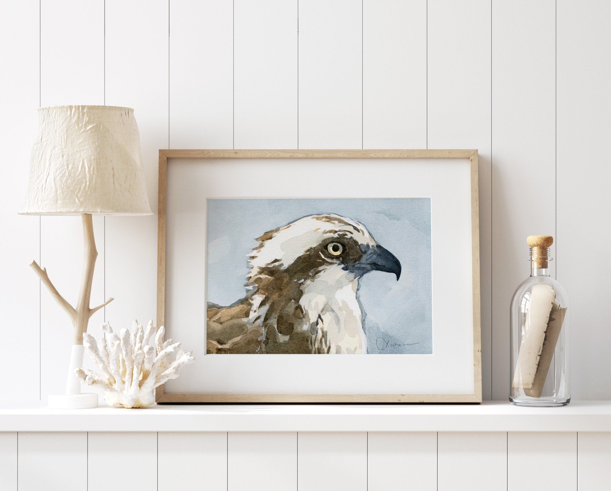 Osprey Watercolor Painting Print, Coastal Bird Wall Art Print