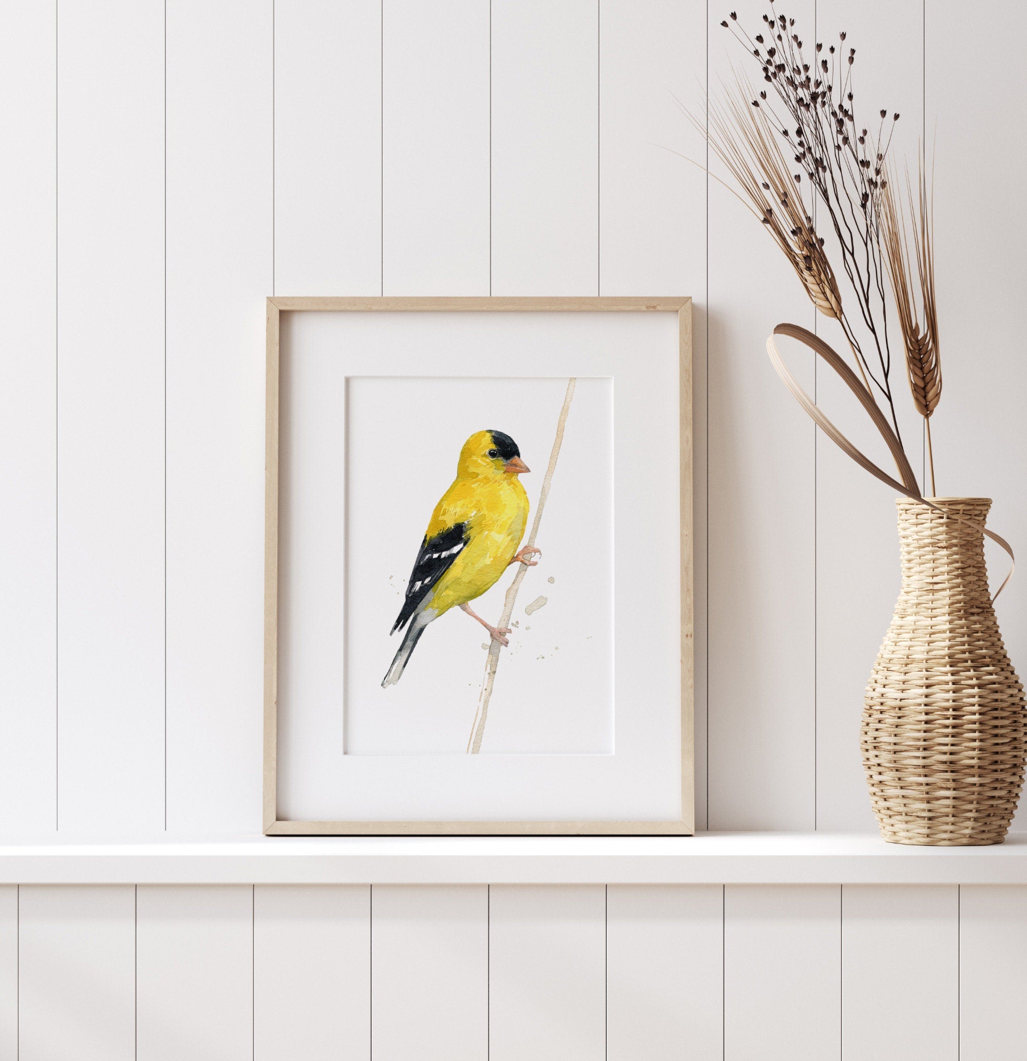 Goldfinch Watercolor Print, Bird Painting