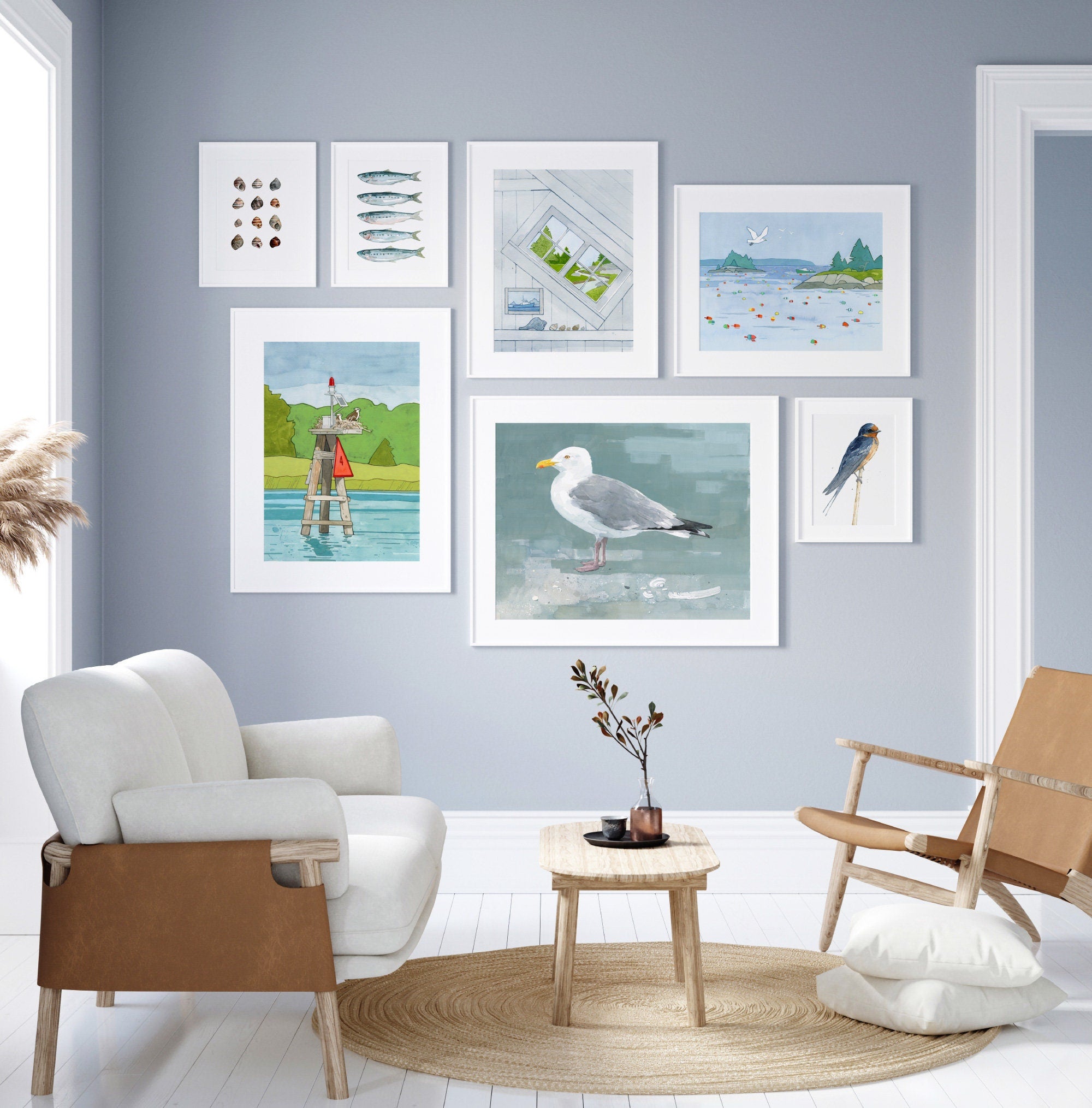 Herring Gull Beach Print, Large Seagull Nautical Bird Art