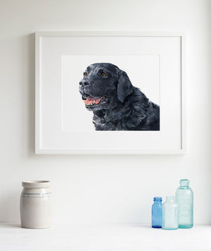 Black Lab Dog Art Print, Labrador Retriever Watercolor Painting, 8x10 Limited Edition