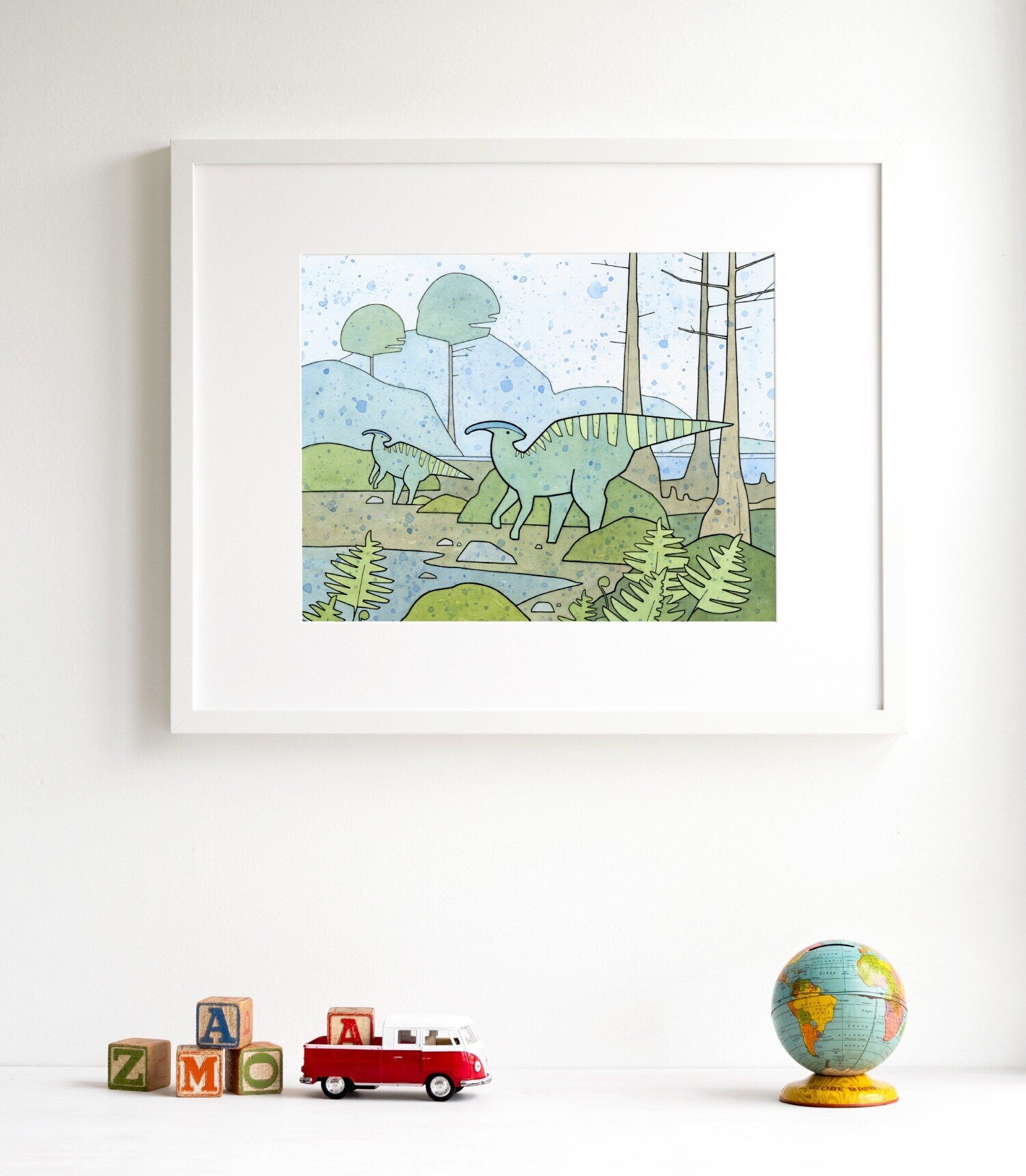 Dinosaur Wall Art Duck-Billed Dinosaur Print, Dinosaur Illustration
