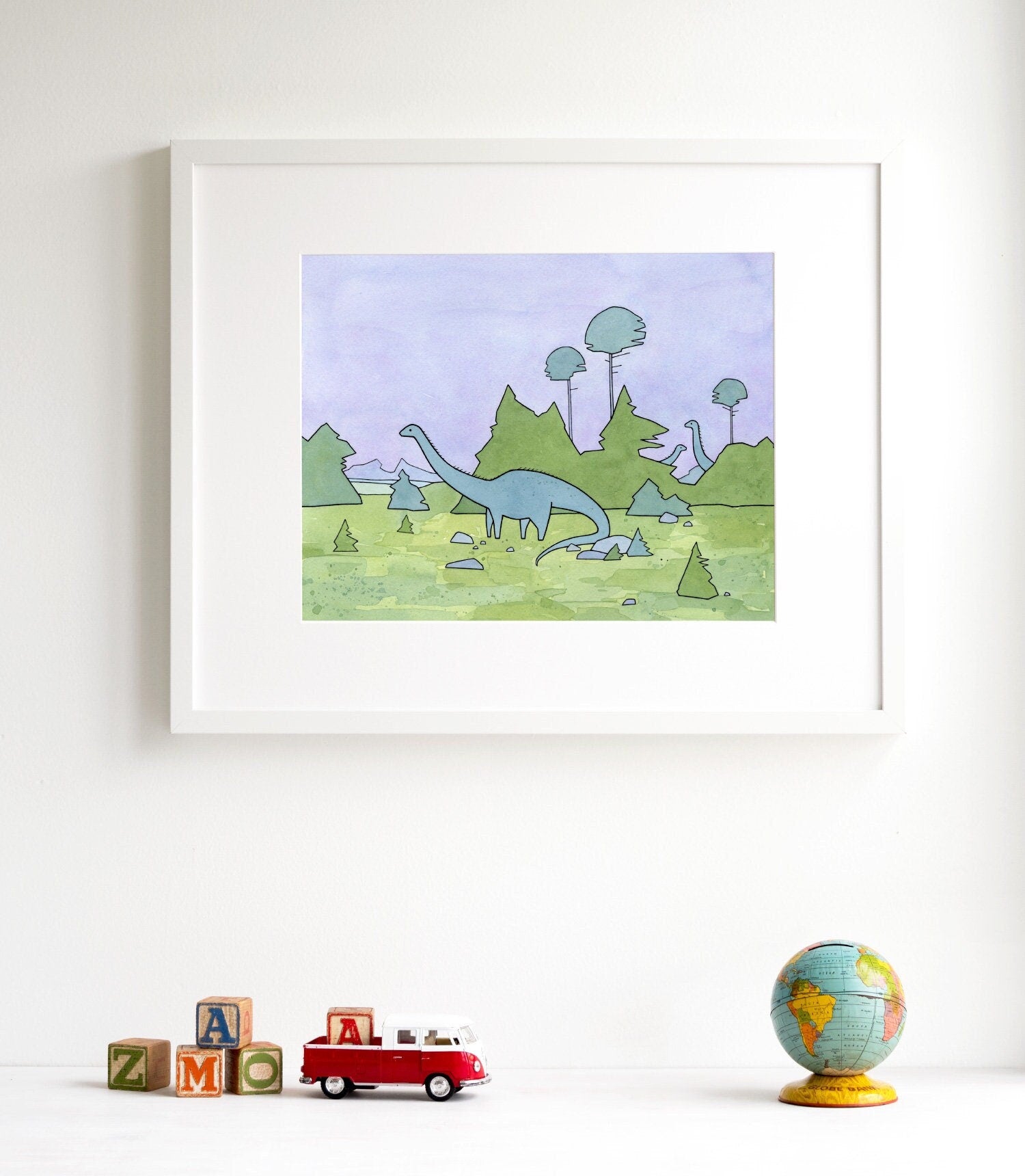 Diplodocus Dinosaur Nursery Print, Sauropods Illustration Print for Kids